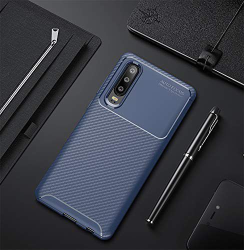 Huawei P30 Siliconen Carbon Hoesje Blauw afbeelding 2