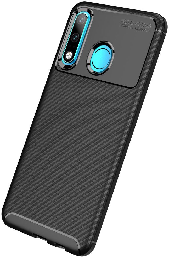 Huawei P30 Lite Siliconen Carbon Hoesje Zwart afbeelding 2
