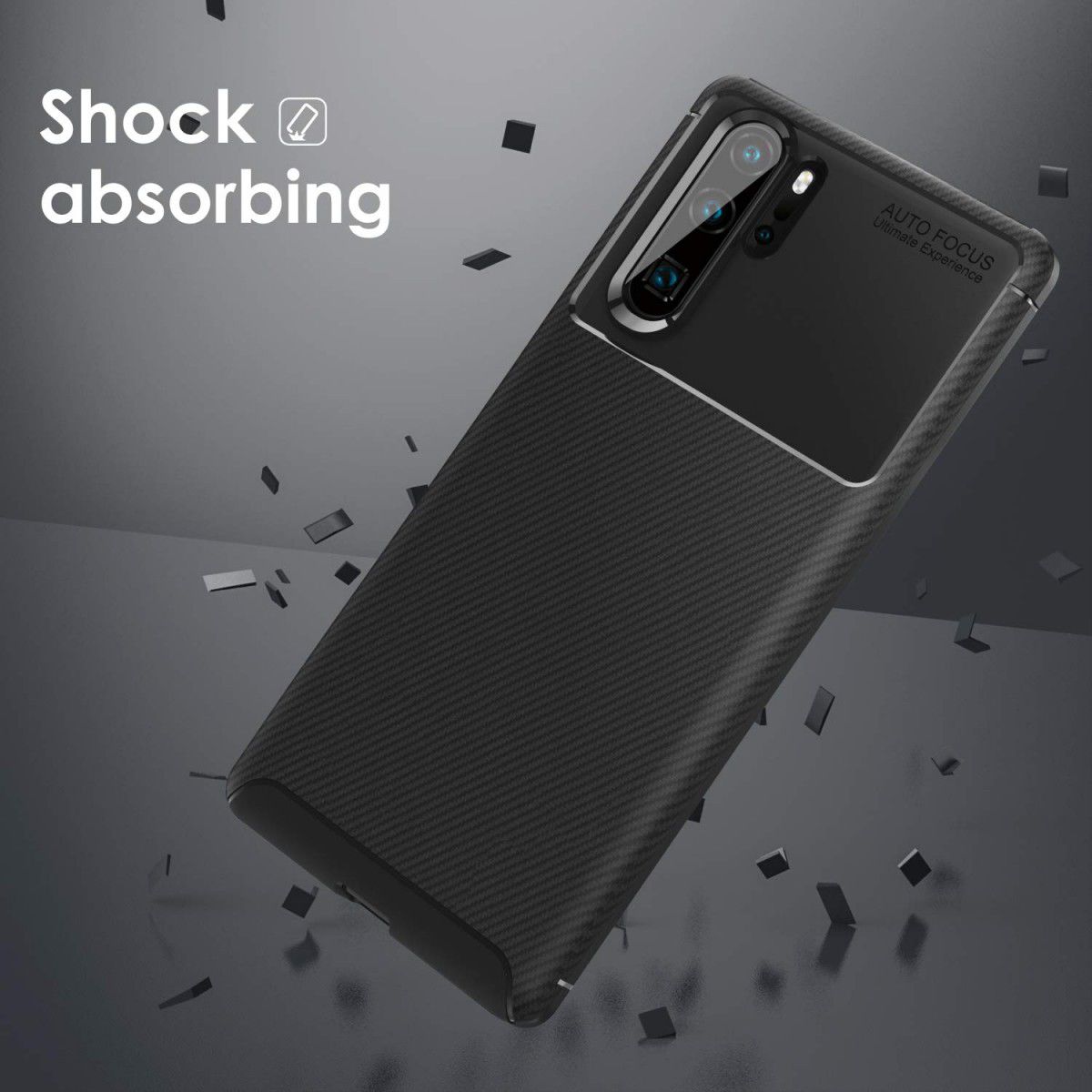 Huawei P30 Pro Siliconen Carbon Hoesje Zwart afbeelding 17