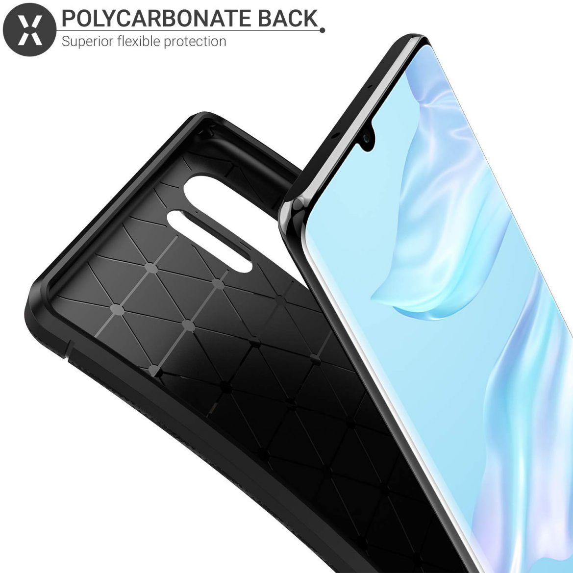 Huawei P30 Pro Siliconen Carbon Hoesje Zwart afbeelding 5