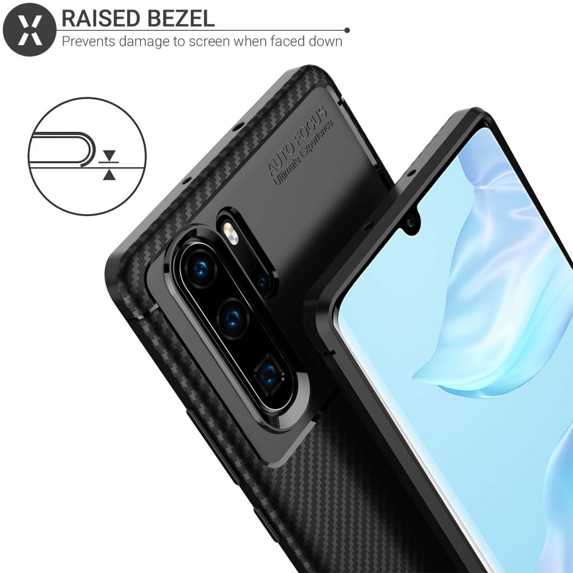 Huawei P30 Pro Siliconen Carbon Hoesje Zwart afbeelding 8