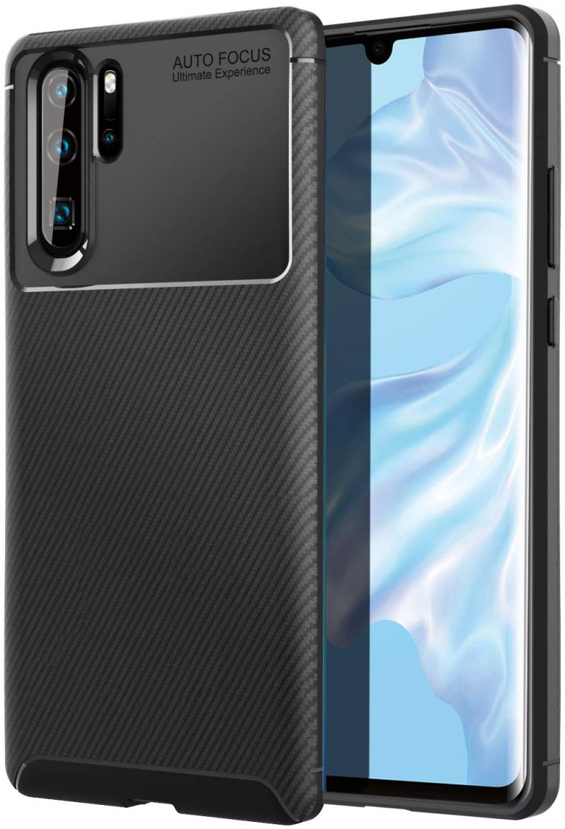 Huawei P30 Pro Siliconen Carbon Hoesje Zwart afbeelding 1