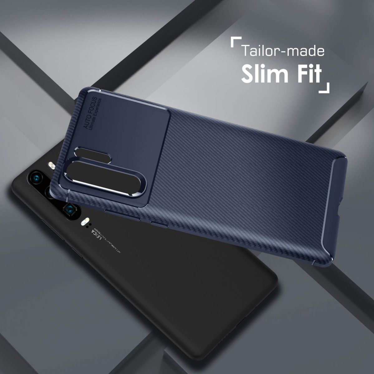 Huawei P30 Pro Siliconen Carbon Hoesje Blauw afbeelding 7