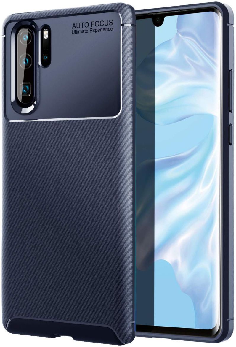 Huawei P30 Pro Siliconen Carbon Hoesje Blauw afbeelding 1