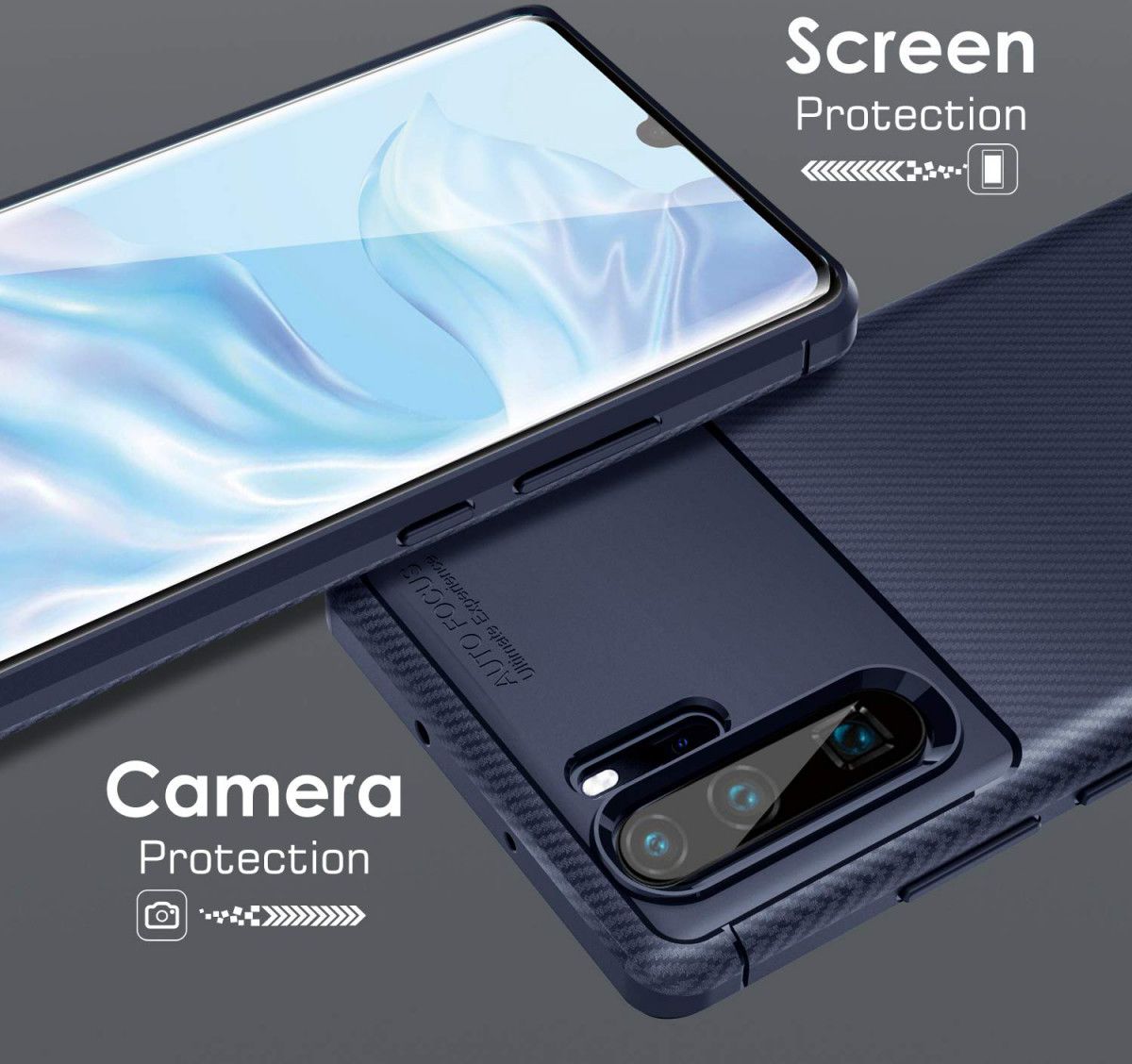 Huawei P30 Pro Siliconen Carbon Hoesje Blauw afbeelding 4
