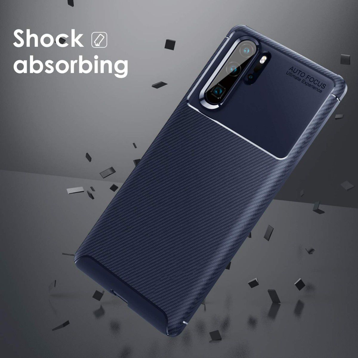 Huawei P30 Pro Siliconen Carbon Hoesje Blauw afbeelding 5
