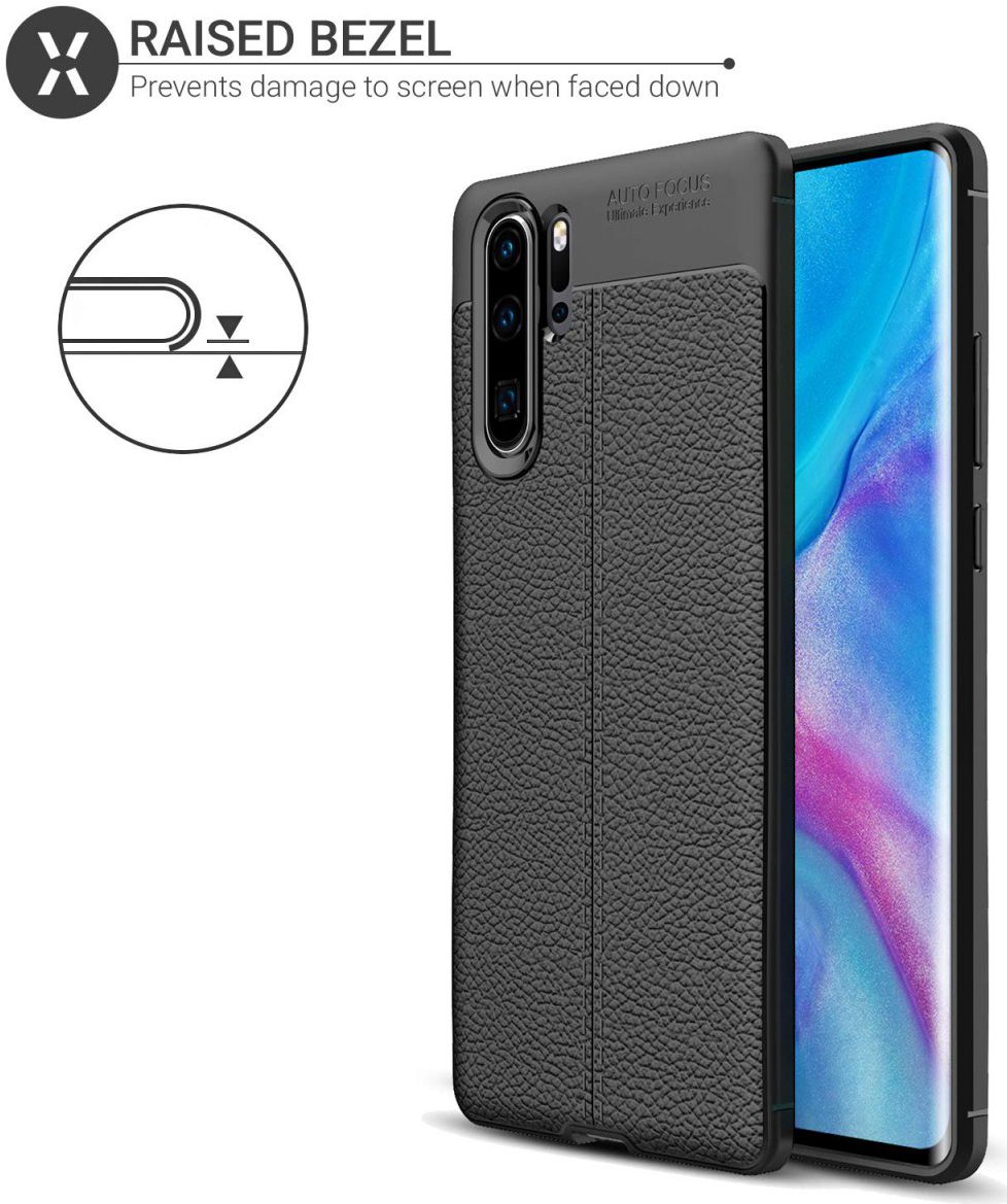 Huawei P30 Pro Hoesje met Kunstleer Coating Zwart afbeelding 4