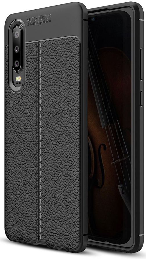 Huawei P30 Hoesje TPU Met Leren Textuur Zwart afbeelding 1