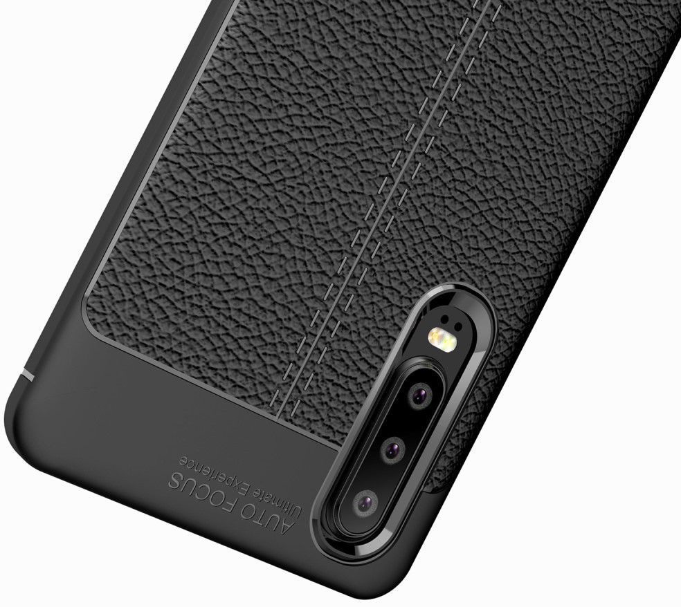 Huawei P30 Hoesje TPU Met Leren Textuur Zwart afbeelding 12