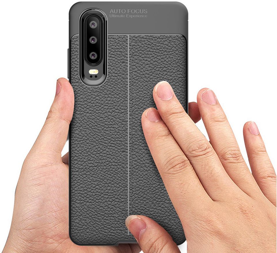 Huawei P30 Hoesje TPU Met Leren Textuur Zwart afbeelding 3