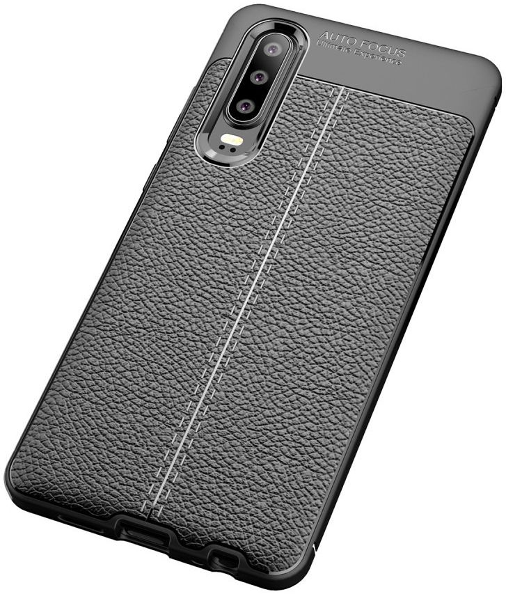 Huawei P30 Hoesje TPU Met Leren Textuur Zwart afbeelding 4