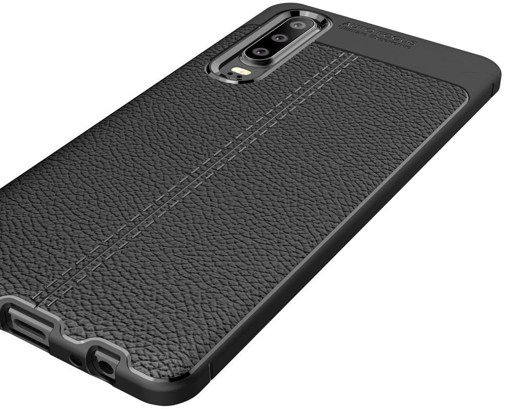 Huawei P30 Hoesje TPU Met Leren Textuur Zwart afbeelding 7