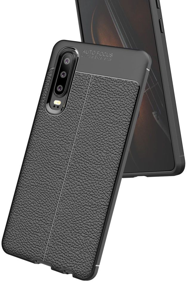Huawei P30 Hoesje TPU Met Leren Textuur Zwart afbeelding 9