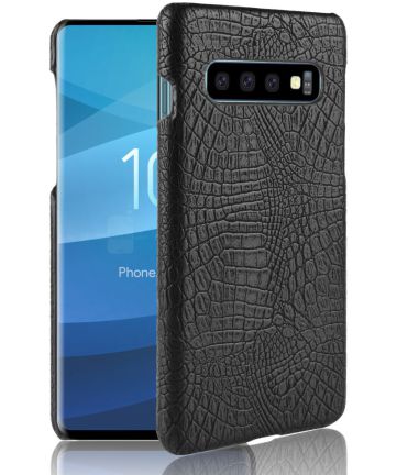 Samsung Galaxy S10 Kunstleren Hoesje met Krokodil Textuur Zwart Hoesjes