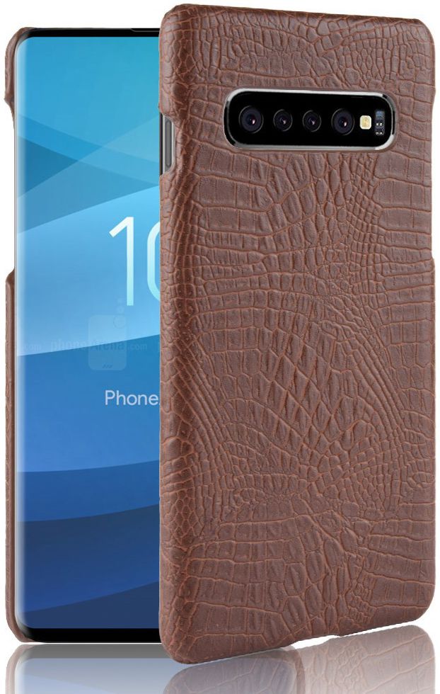 Samsung Galaxy S10 Plus Hoesje met Krokodil Textuur Bruin afbeelding 1