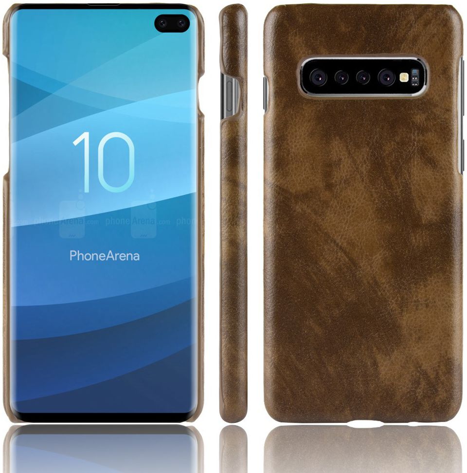 Samsung Galaxy S10 Plus Hoesje met Kunstleer Coating Bruin afbeelding 2