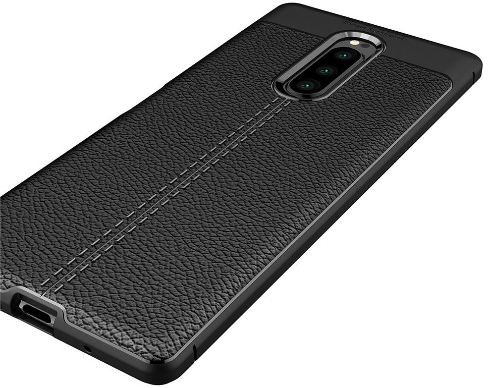 Sony Xperia 1 Hoesje TPU Met Leren Textuur Zwart afbeelding 3
