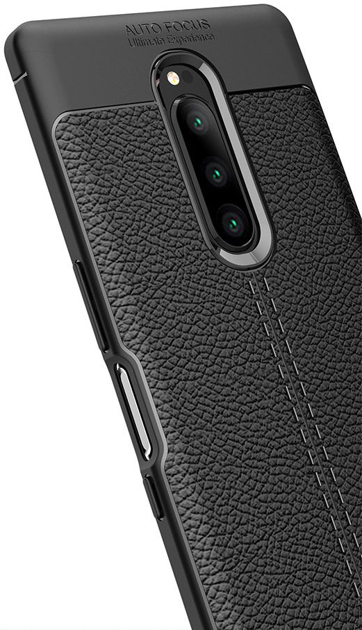 Sony Xperia 1 Hoesje TPU Met Leren Textuur Zwart afbeelding 6