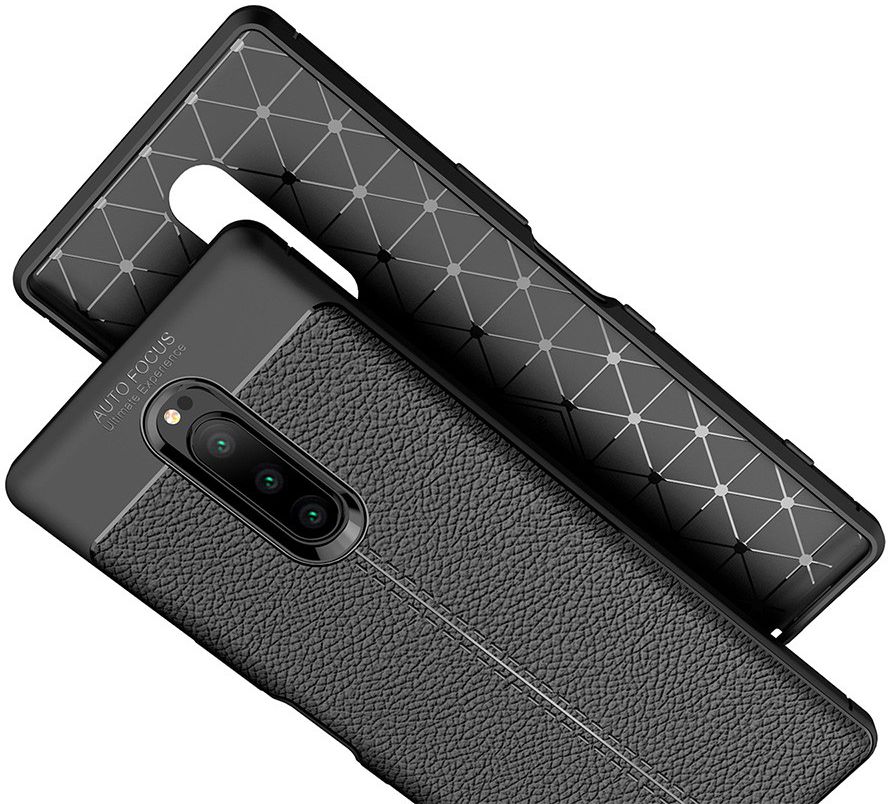 Sony Xperia 1 Hoesje TPU Met Leren Textuur Zwart afbeelding 7