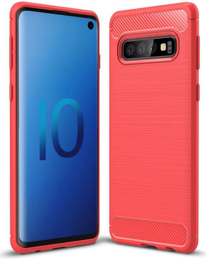 Samsung Galaxy S10 Geborsteld TPU Hoesje Rood afbeelding 1