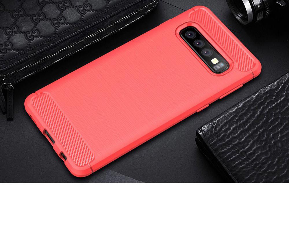 Samsung Galaxy S10 Geborsteld TPU Hoesje Rood afbeelding 2