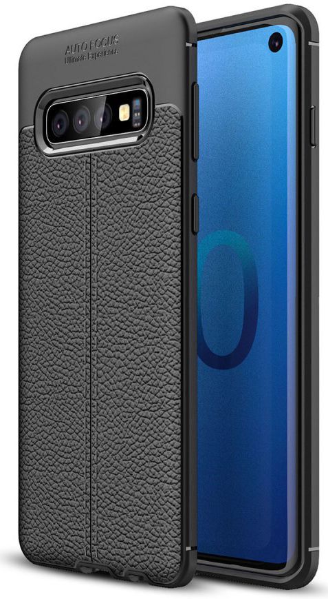Samsung Galaxy S10 TPU Hoesje met Leren Textuur Zwart afbeelding 1