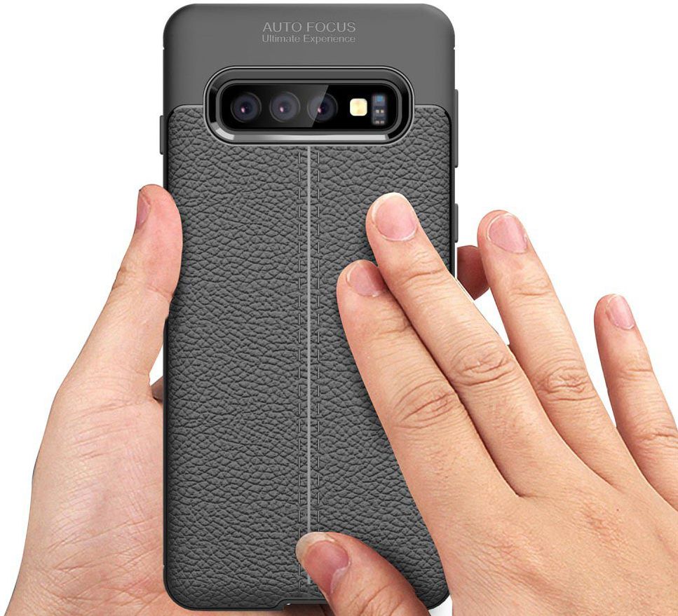 Samsung Galaxy S10 TPU Hoesje met Leren Textuur Zwart afbeelding 2