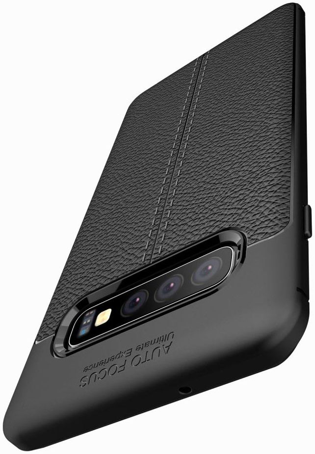 Samsung Galaxy S10 TPU Hoesje met Leren Textuur Zwart afbeelding 4