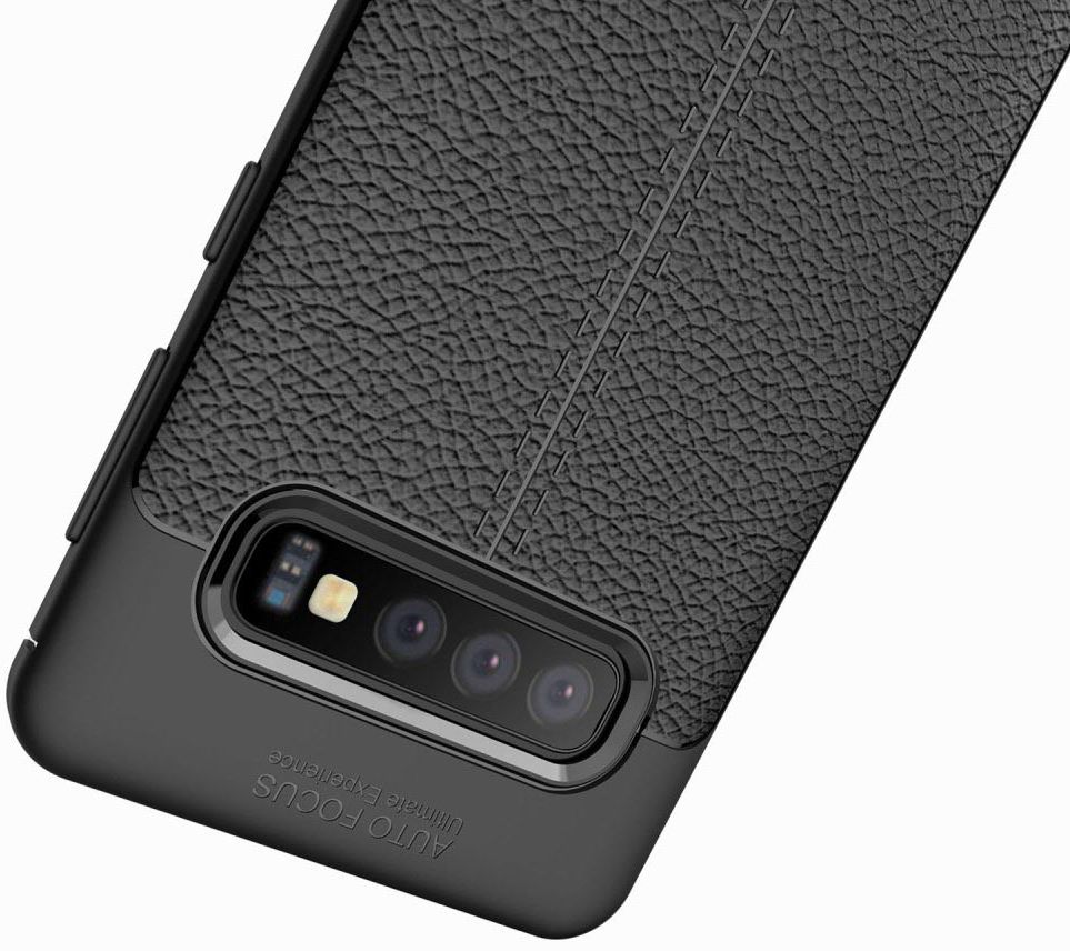 Samsung Galaxy S10 TPU Hoesje met Leren Textuur Zwart afbeelding 5