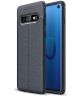 Samsung Galaxy S10 TPU Hoesje met Leren Textuur Blauw