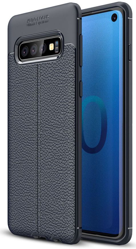 Samsung Galaxy S10 TPU Hoesje met Leren Textuur Blauw afbeelding 1