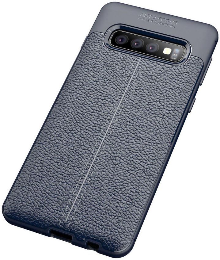 Samsung Galaxy S10 TPU Hoesje met Leren Textuur Blauw afbeelding 2