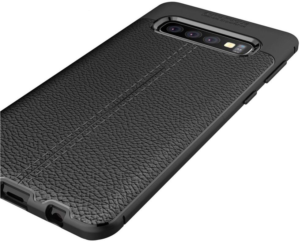 Samsung Galaxy S10 TPU Hoesje met Leren Textuur Blauw afbeelding 5