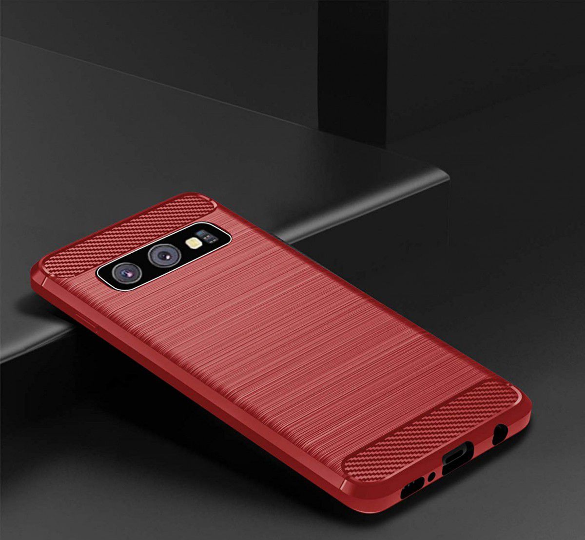 Samsung Galaxy S10E Geborsteld TPU Hoesje Rood afbeelding 2
