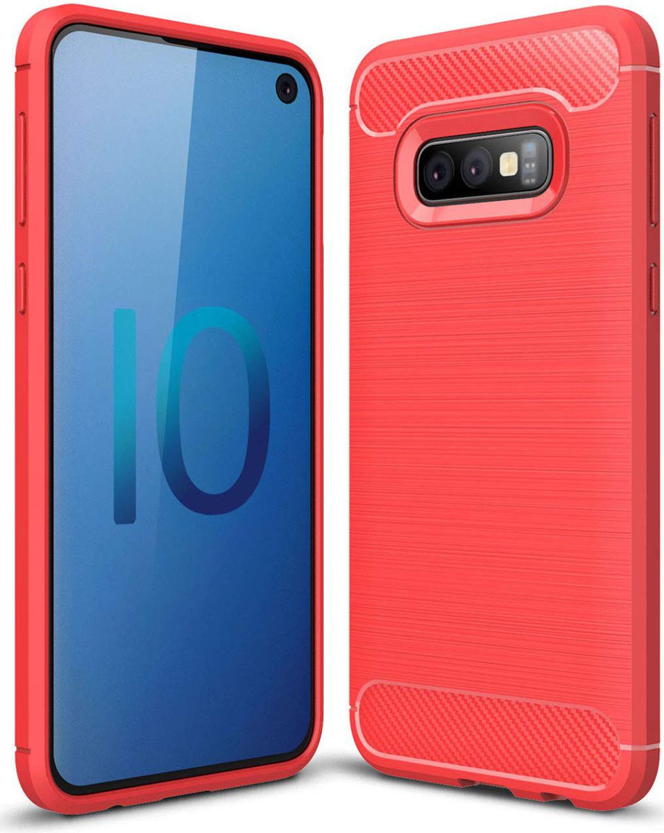 Samsung Galaxy S10E Geborsteld TPU Hoesje Rood afbeelding 1