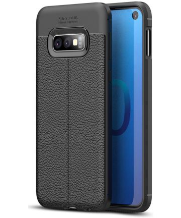 Samsung Galaxy S10E Hoesje Met Leren Textuur Zwart Hoesjes