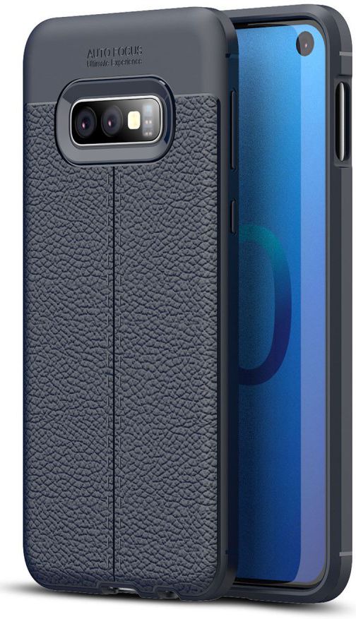 Samsung Galaxy S10E TPU Hoesje met Leren Textuur Coating Blauw afbeelding 1