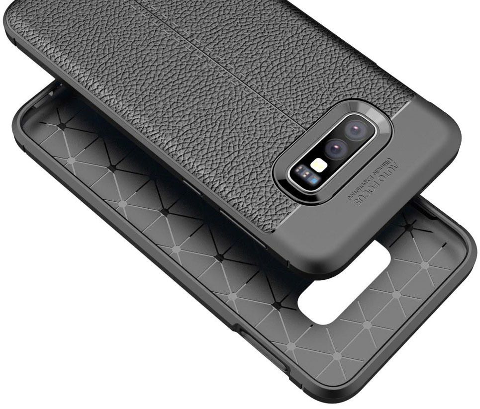 Samsung Galaxy S10E TPU Hoesje met Leren Textuur Coating Blauw afbeelding 3