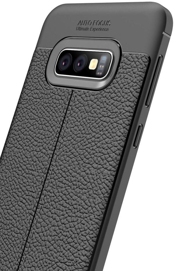 Samsung Galaxy S10E TPU Hoesje met Leren Textuur Coating Blauw afbeelding 4