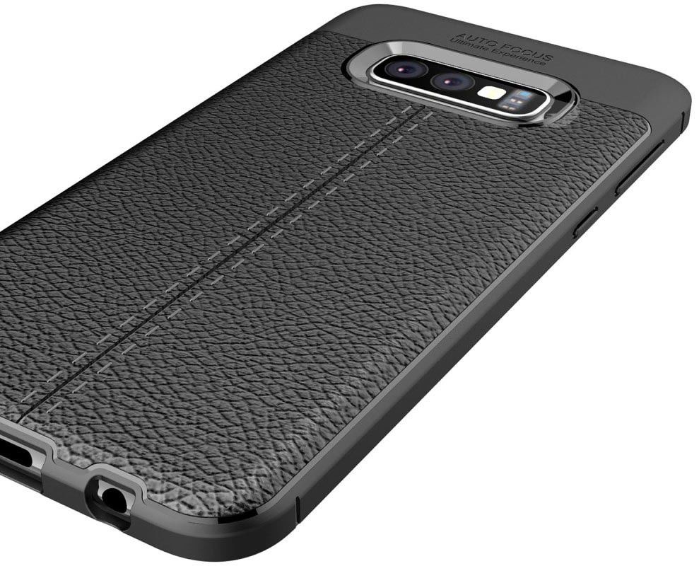 Samsung Galaxy S10E TPU Hoesje met Leren Textuur Coating Blauw afbeelding 5