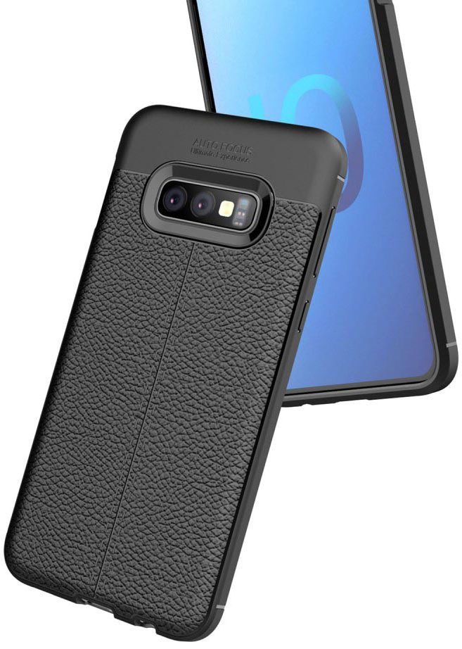 Samsung Galaxy S10E TPU Hoesje met Leren Textuur Coating Blauw afbeelding 7