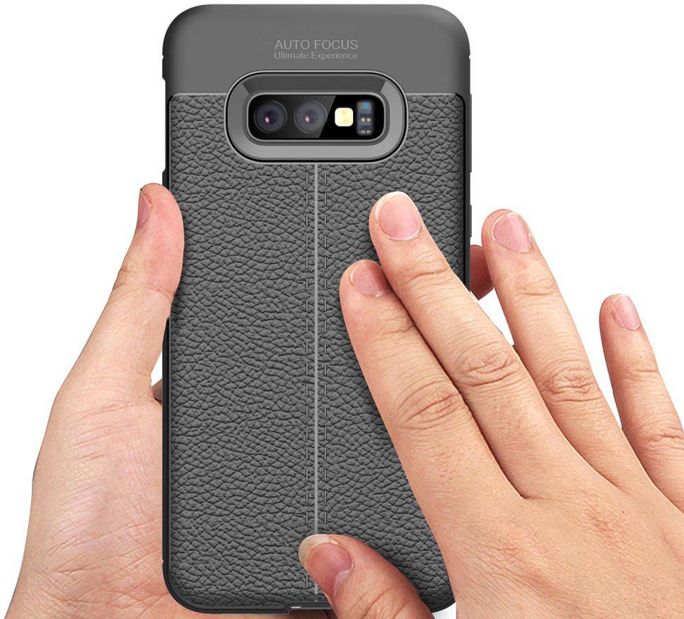 Samsung Galaxy S10E TPU Hoesje met Leren Textuur Coating Blauw afbeelding 8