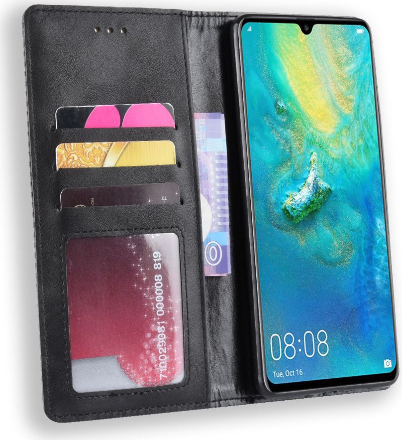 Huawei P30 Pro Vintage Portemonnee Hoesje Zwart afbeelding 1