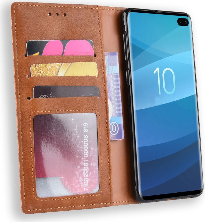 Samsung Galaxy S10 Plus Vintage Portemonnee Hoesje Bruin afbeelding 1