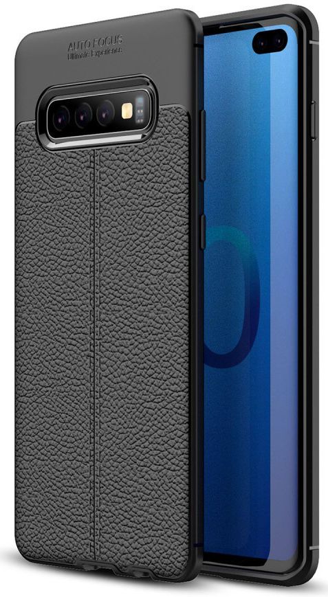 Samsung Galaxy S10 Plus Hoesje met Leren Textuur Zwart afbeelding 1