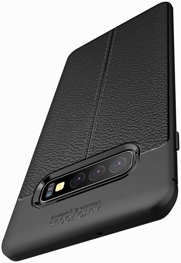 Samsung Galaxy S10 Plus Hoesje met Leren Textuur Zwart afbeelding 3