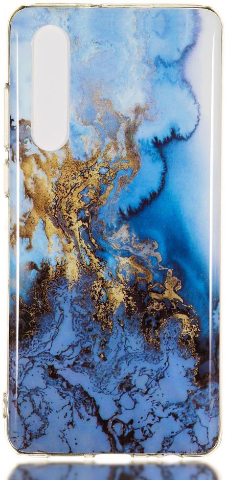 Huawei P30 TPU Hoesje met Marmer Opdruk Blauw Goud afbeelding 1
