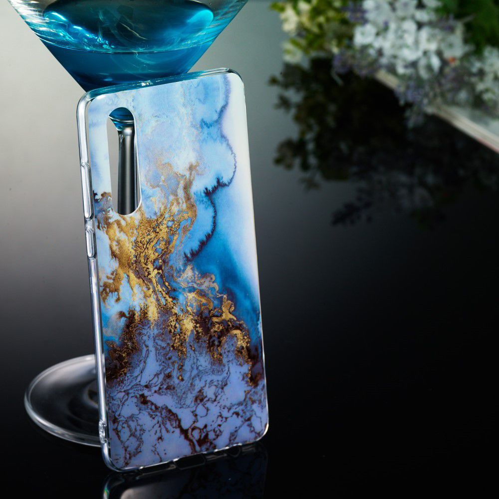 Huawei P30 TPU Hoesje met Marmer Opdruk Blauw Goud afbeelding 4