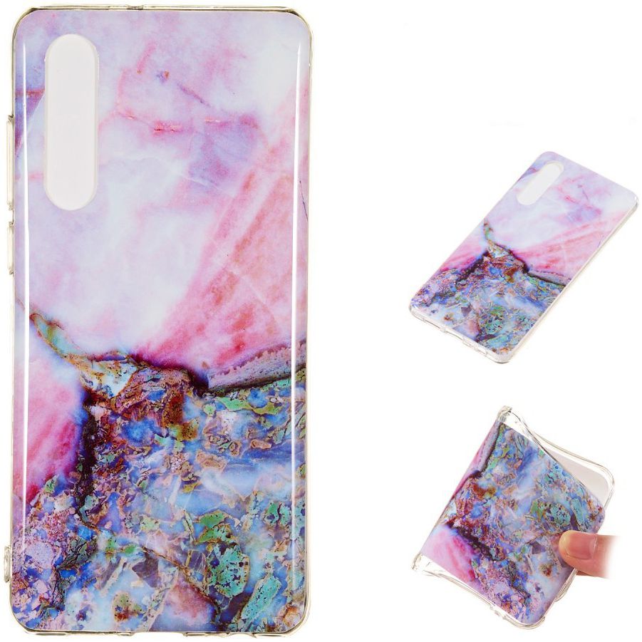 Huawei P30 TPU Hoesje met Marmer Opdruk Blauw Roze afbeelding 4