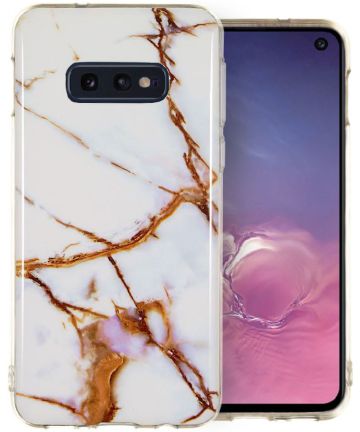 Samsung Galaxy S10E TPU Back Cover met Marmer Print Goud Wit Hoesjes